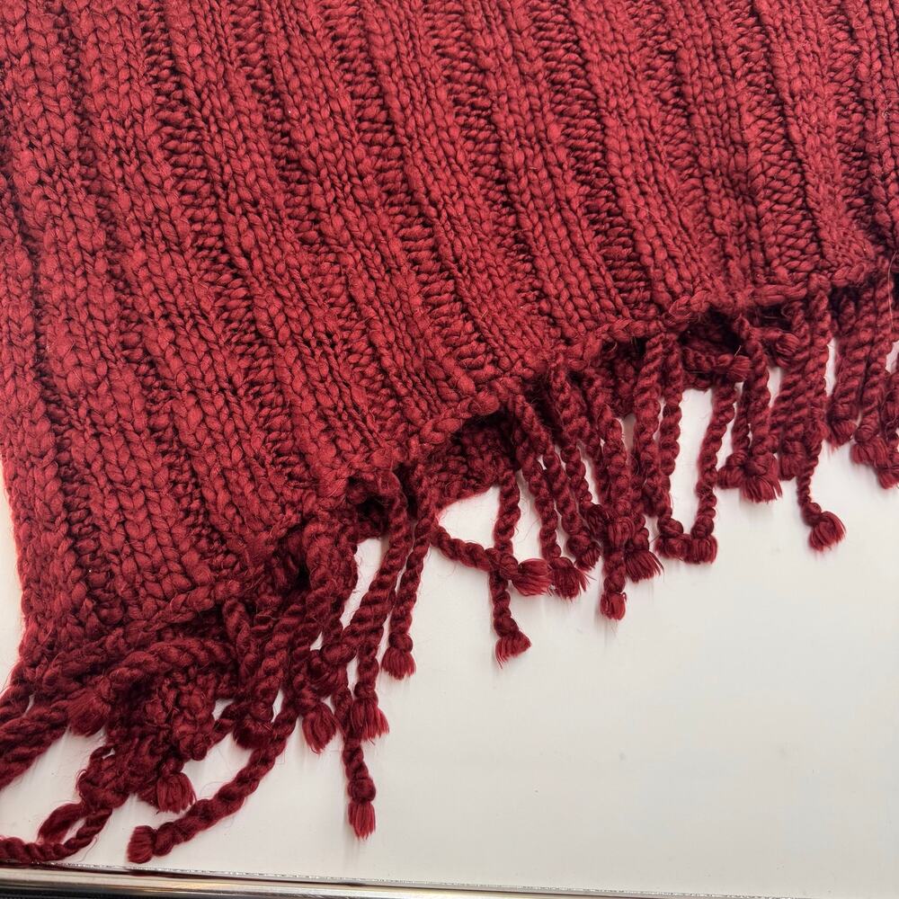 Pier 1 Imports Burgundy Knit Throw Blanket Fringe Soft Cozy Home Decor 54x59 - Picture 6 of 7